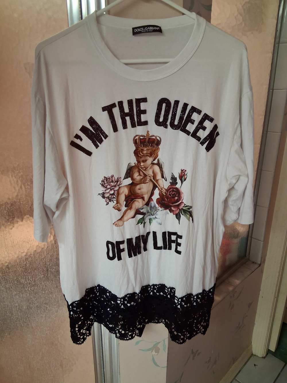 Dolce & Gabbana White Graphic Tee - "I'm The Queen Of My Life" 44 XL